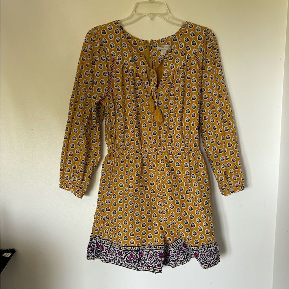 J. Crew Point Sur Yellow Paisley Print Romper Tassels Size 4